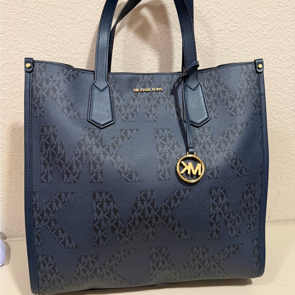 Michael Kors Navy and Gold MK Logo Tote